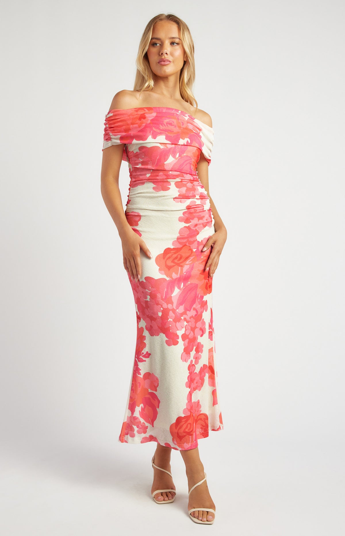 SOGNA COL Tissue Jersey Off Shoulder Floral Print Maxi Dress SDR1729A