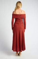 SOGNA COL Off Shoulder Ruched Bodice Textured Maxi Dress SDR1737A
