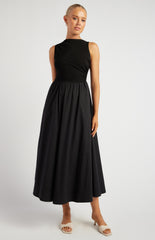 SOGNA COL CONTRAST FABRIC MAXI BLACK DRESS - SDR1744B