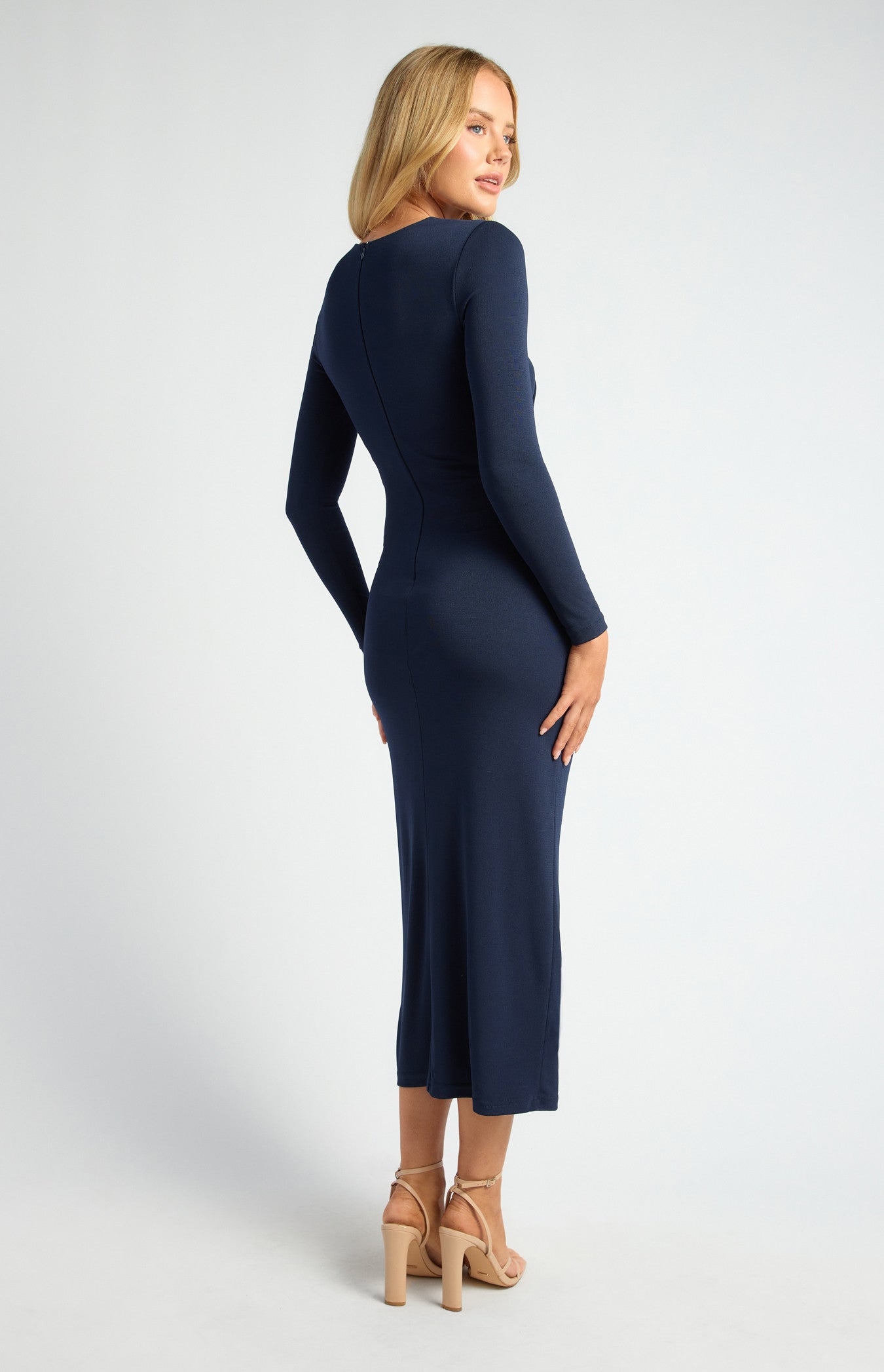 SOGNA COL Pleated Detail Stretch Jersey Midi Dress SDR1746A