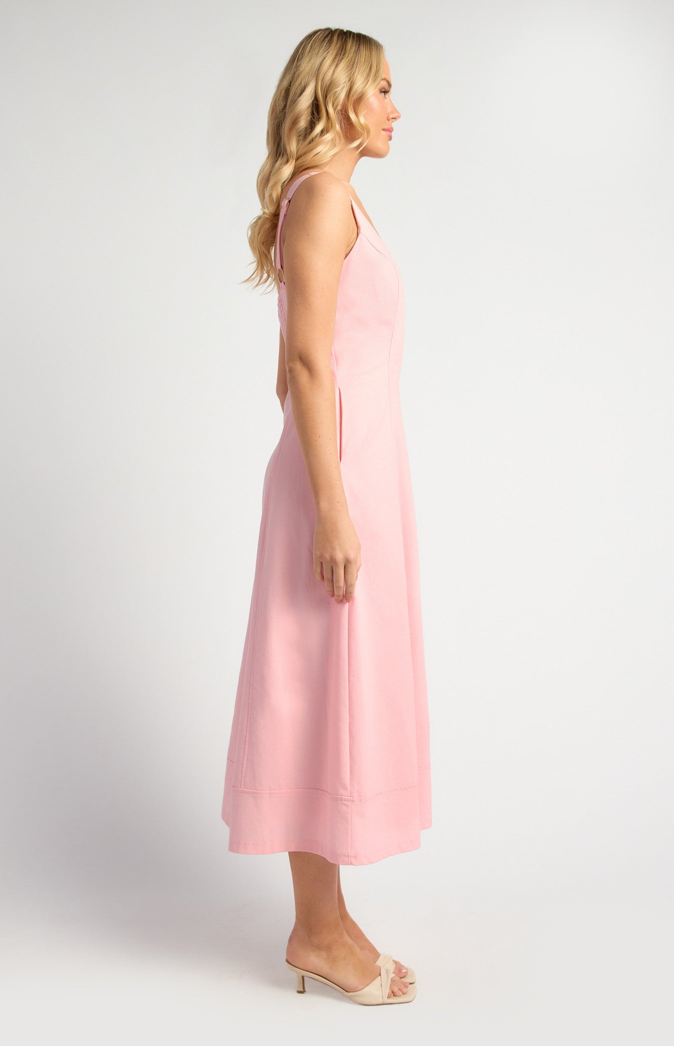SOGNA COL Panel Detail Cotton Linen Midi Dress With Centre Front Zip SDR1754A