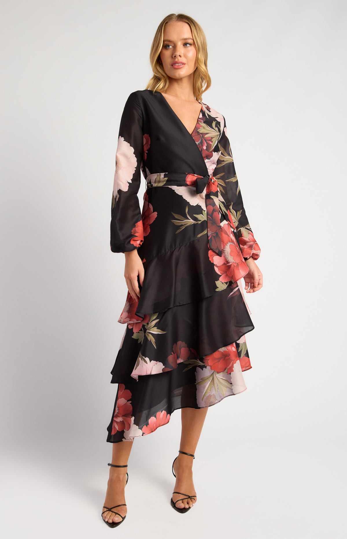 SOGNA COL PRO Exclusive Floral Print Asymmetric Midi DRESS SDR1760A