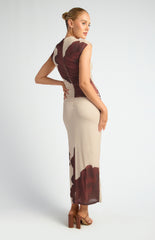 SOGNA COL Floral Mock Neck Tissue Jersey Midi Dress SDR1761A