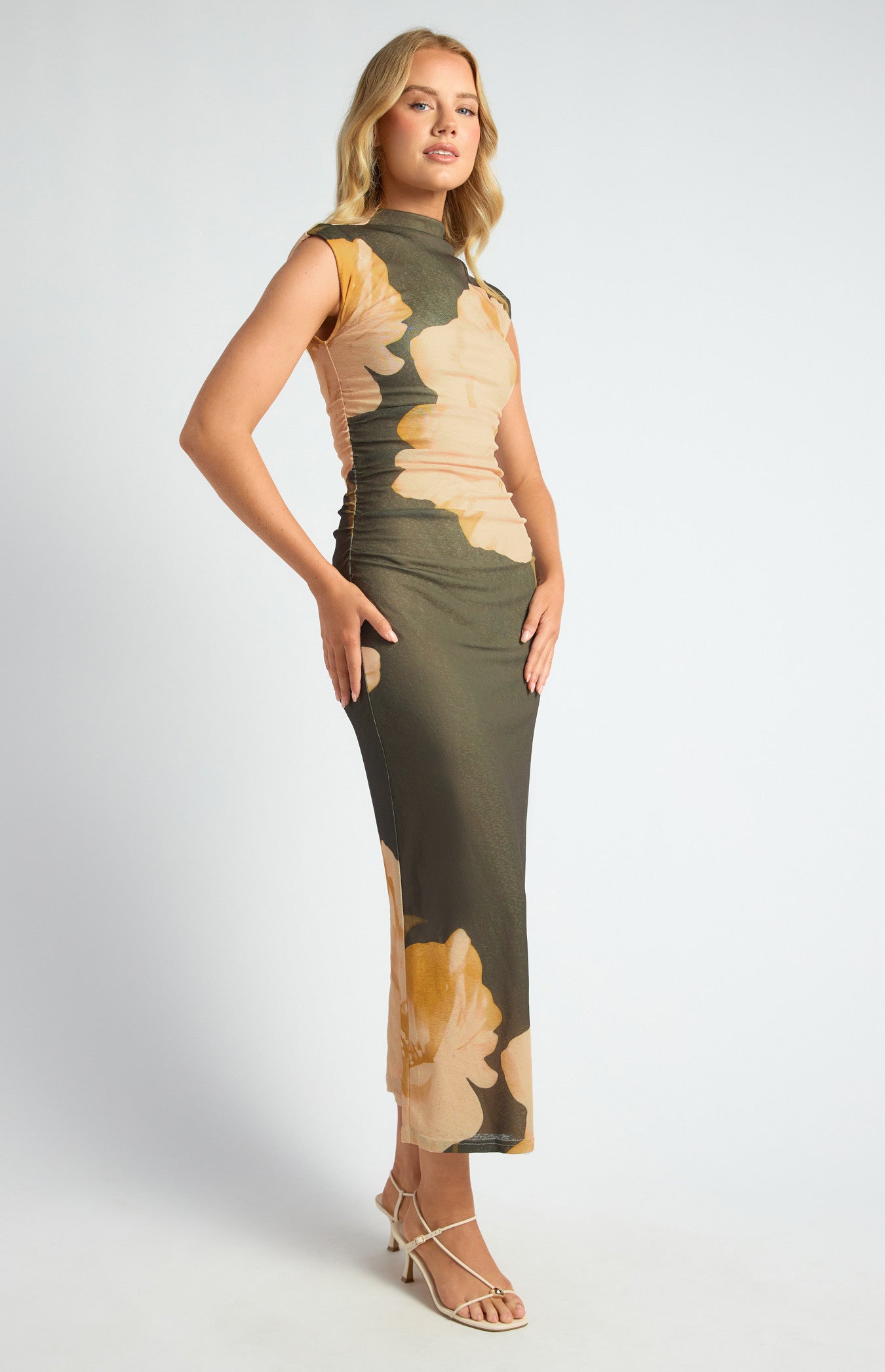 SOGNA COL Floral Mock Neck Tissue Jersey Midi Dress SDR1761A