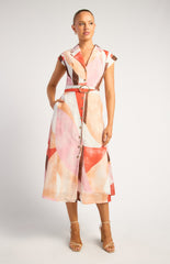 SOGNA COL  Faux Linen Cap Sleeve Abstract dress SDR1790-2A