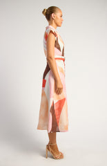 SOGNA COL  Faux Linen Cap Sleeve Abstract dress SDR1790-2A