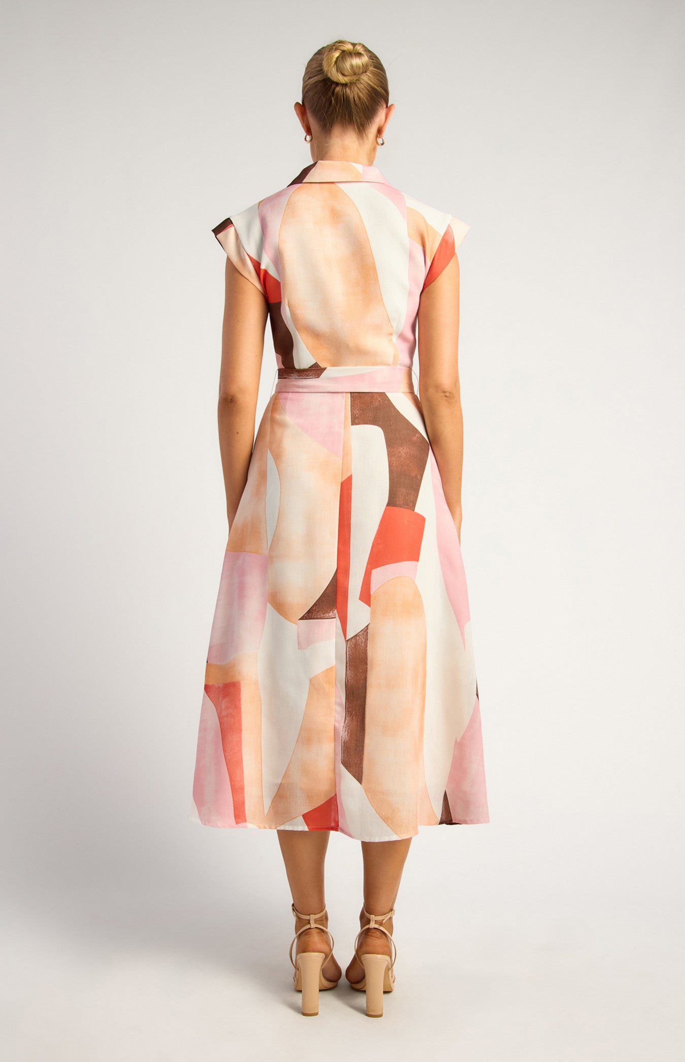 SOGNA COL  Faux Linen Cap Sleeve Abstract dress SDR1790-2A