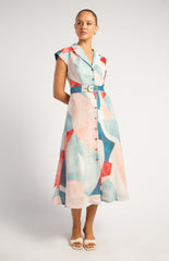 SOGNA COL  Faux Linen Cap Sleeve Abstract dress SDR1790-2A