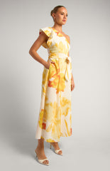 SOGNA COL One Shoulder Ruffle Sleeve Floral Midi Dress SDR1805A