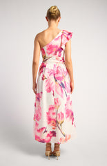 SOGNA COL One Shoulder Ruffle Sleeve Floral Midi Dress SDR1805A