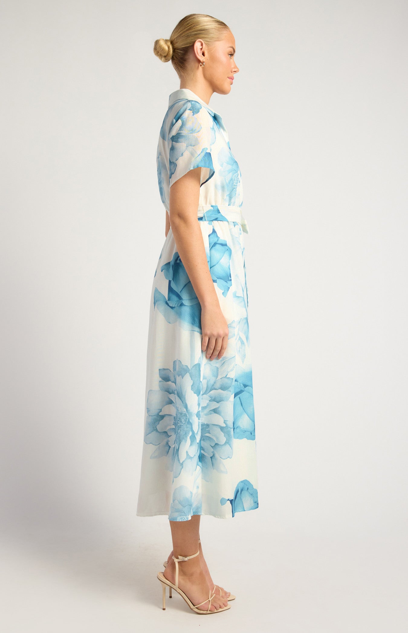 SOGNA COL Faux Linen Large Floral Print Midi Shirt Dress  - SDR1825A
