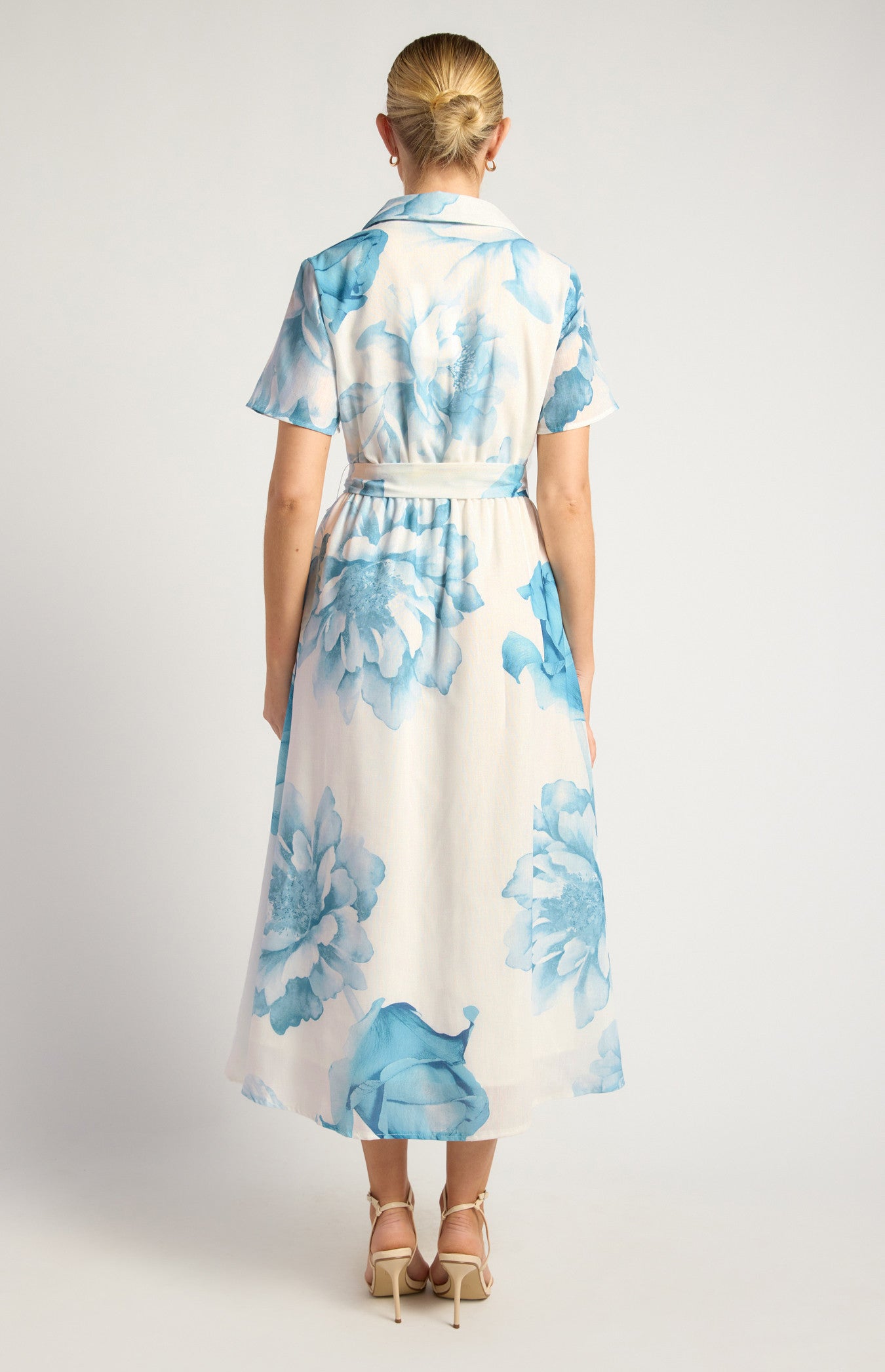 SOGNA COL Faux Linen Large Floral Print Midi Shirt Dress  - SDR1825A