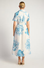 SOGNA COL Faux Linen Large Floral Print Midi Shirt Dress  - SDR1825A