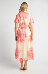 SOGNA COL Faux Linen Large Floral Print Midi Shirt Dress  - SDR1825A