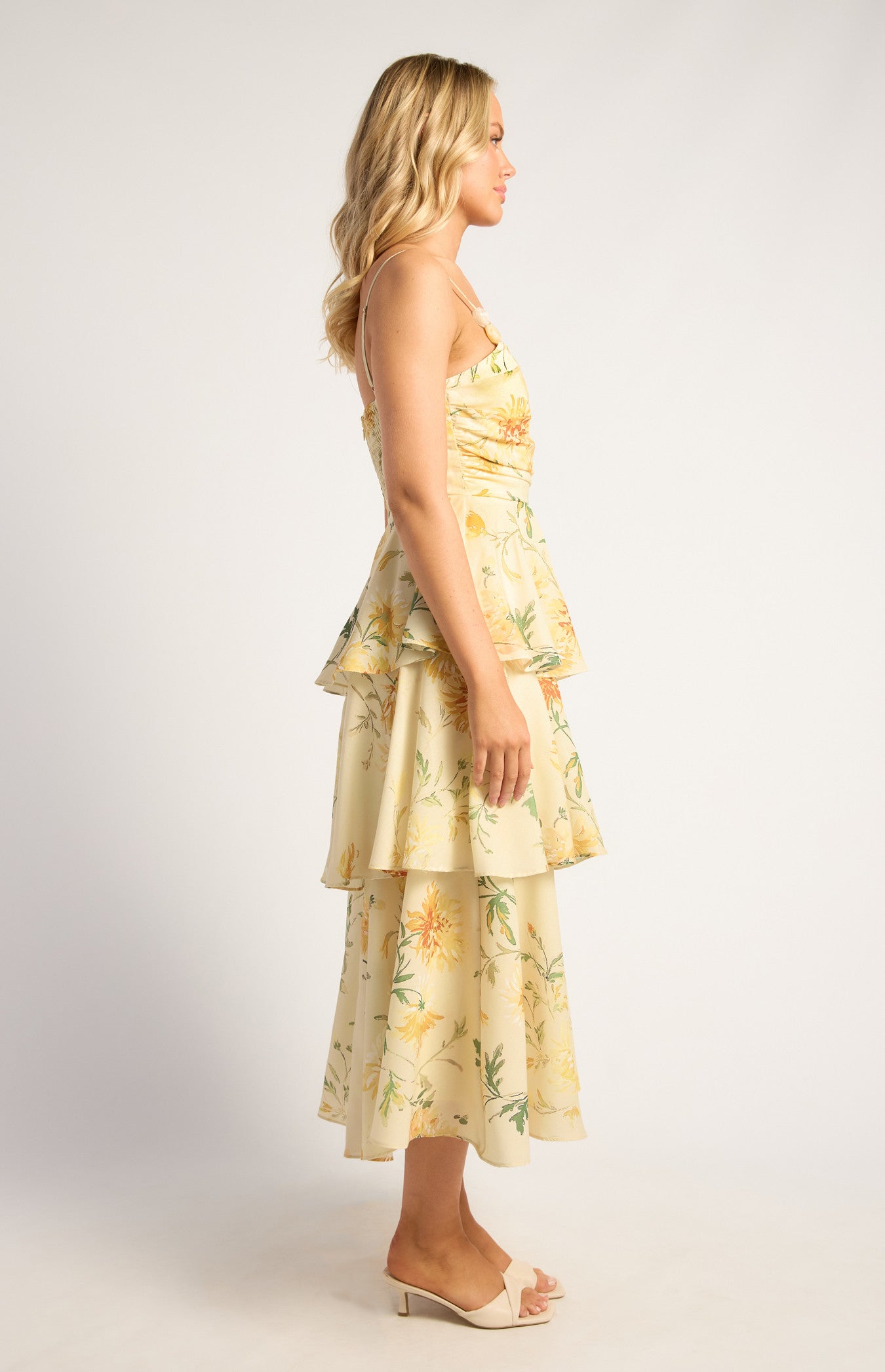 SOGNA COLWispy Florals Tiered Hem Midi Dress SDR1841A
