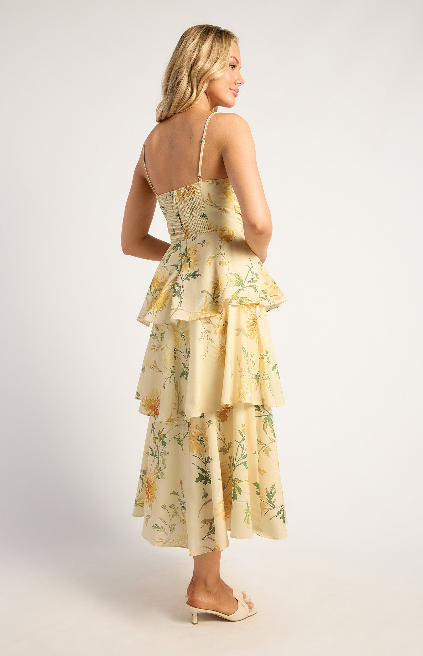 SOGNA COLWispy Florals Tiered Hem Midi Dress SDR1841A