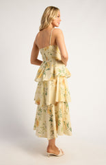SOGNA COLWispy Florals Tiered Hem Midi Dress SDR1841A