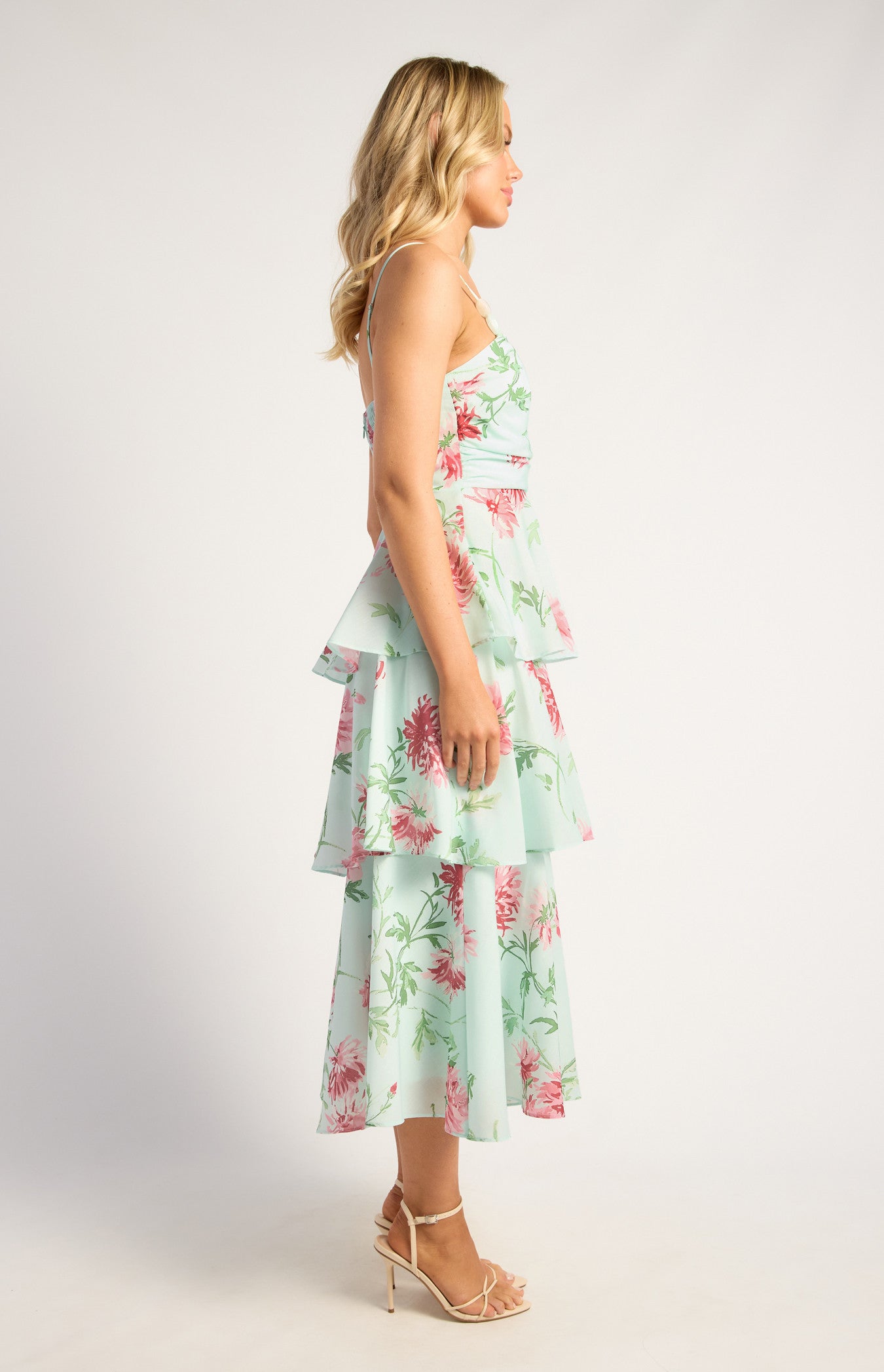 SOGNA COLWispy Florals Tiered Hem Midi Dress SDR1841A