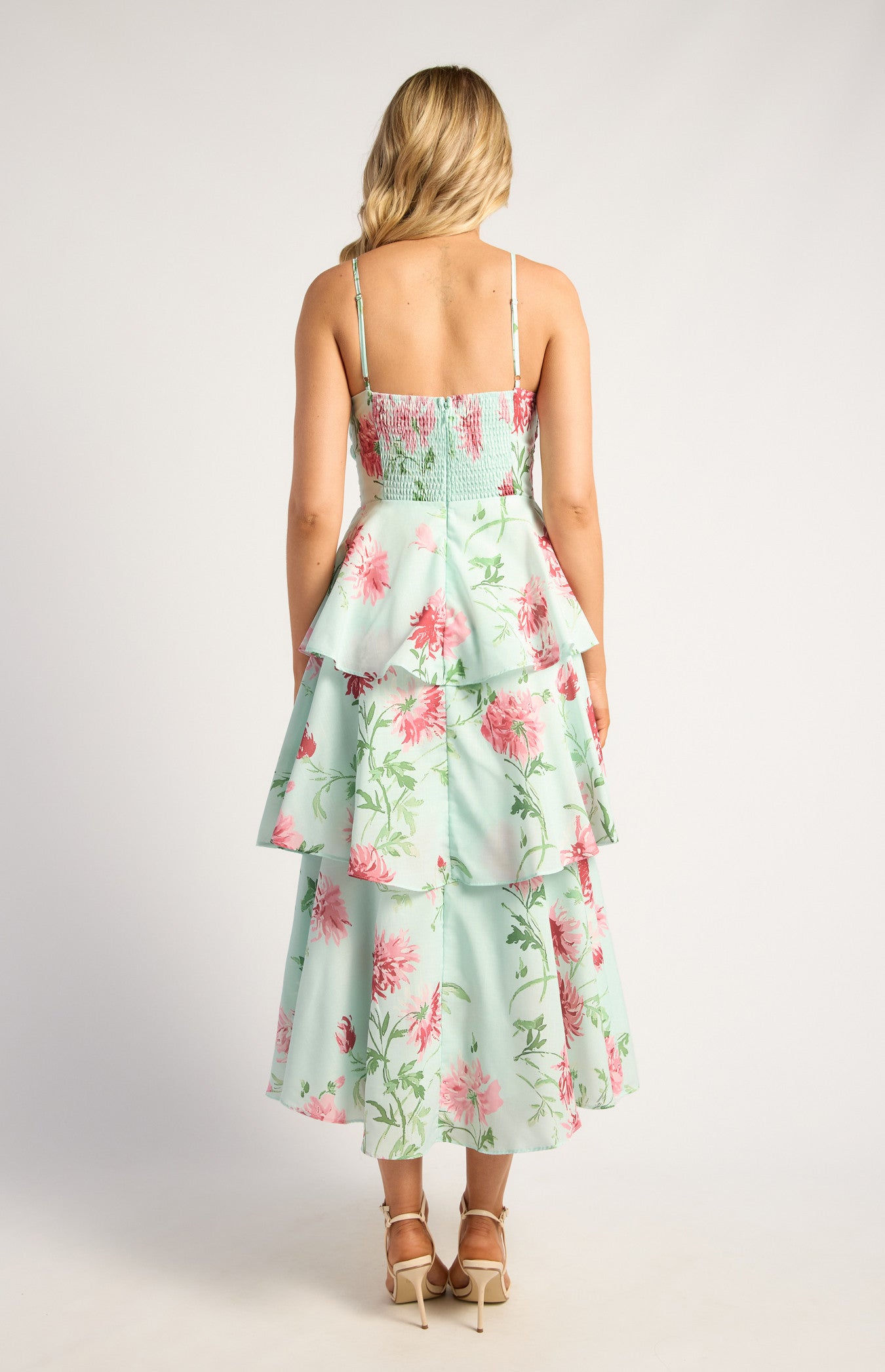 SOGNA COLWispy Florals Tiered Hem Midi Dress SDR1841A
