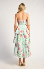 SOGNA COLWispy Florals Tiered Hem Midi Dress SDR1841A