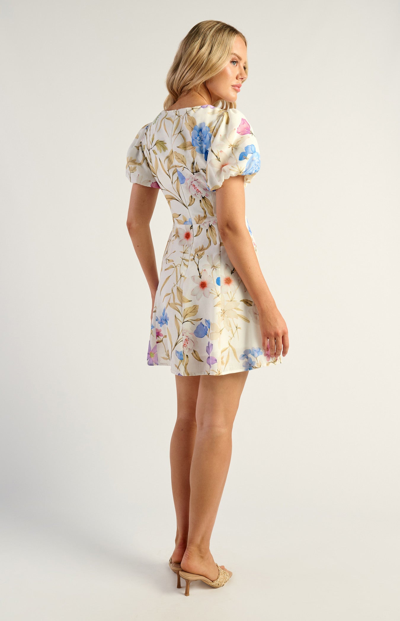 Botanica Floral Faux Linen Knot Keyhole Detail Mini Dress SDR1845A