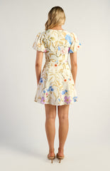 SOGNA COL Botanica Floral Faux Linen Knot Keyhole Detail Mini Dress SDR1845A