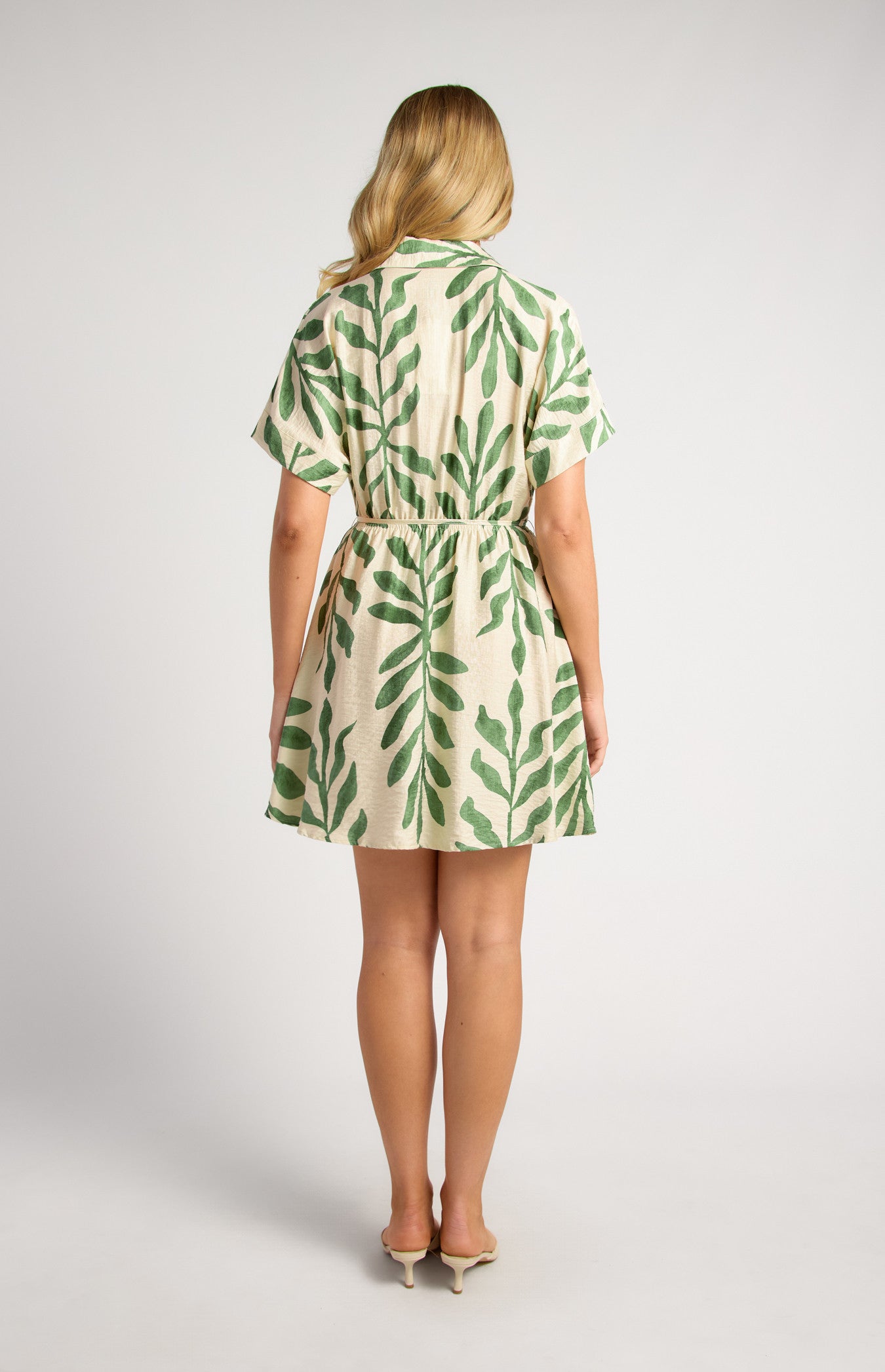 SOGNA COLLeaf Print Elastic Waist Shirt Dress SDR1867A