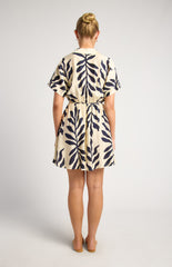 SOGNA COLLeaf Print Elastic Waist Shirt Dress SDR1867A