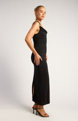 SOGNA COL Cowl Neck Gold Textured Toggle Stretch Jersey Maxi Dress SDR1901A