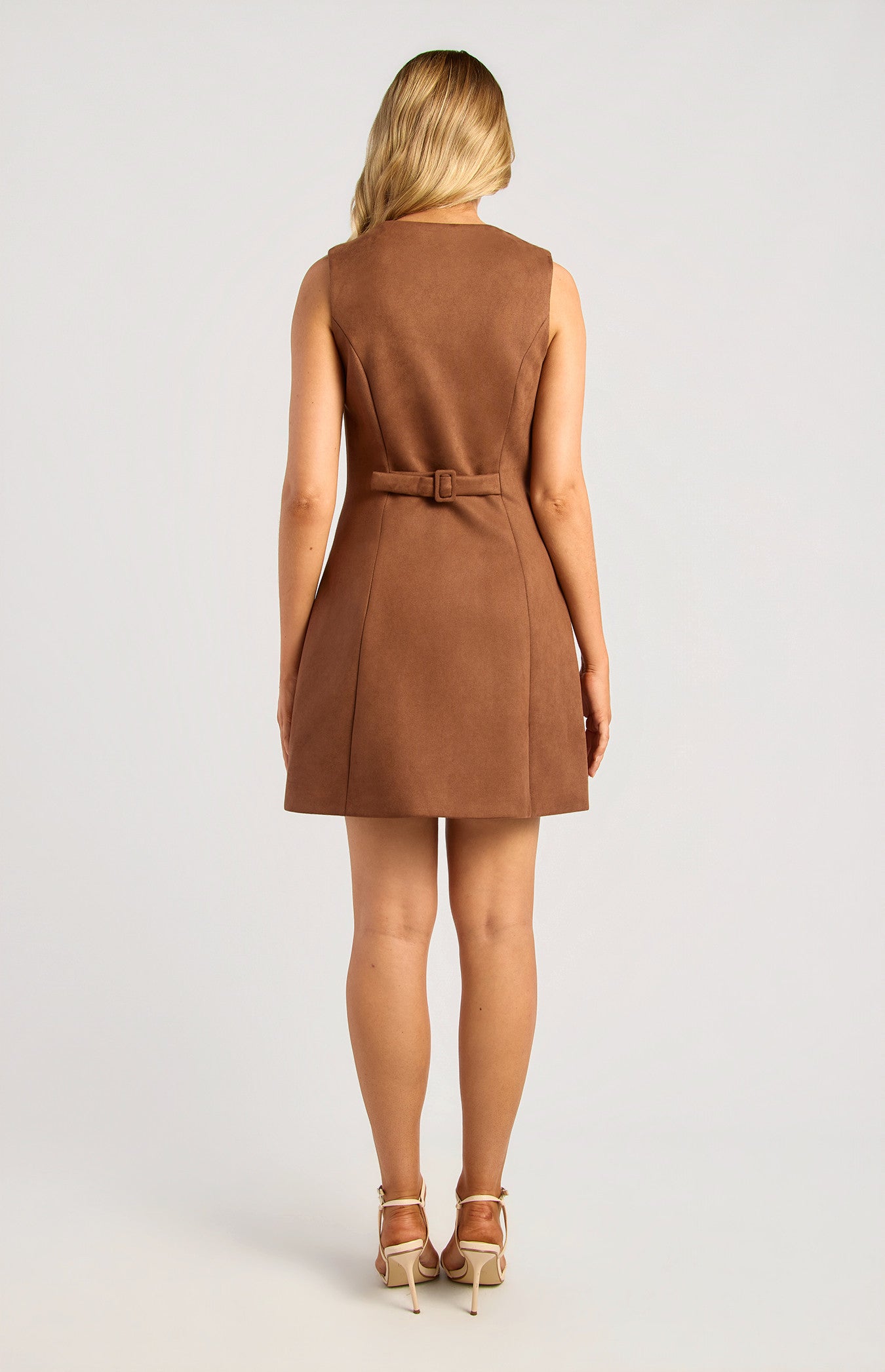Button Up Sleeveless Suede Mini Dress SDR1932A