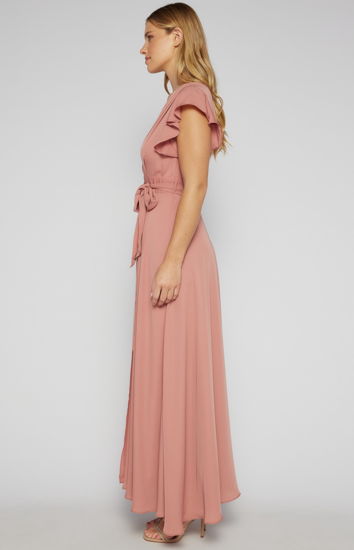 Pleated Front Butterfly Sleeve Maxi Dress SDR581B