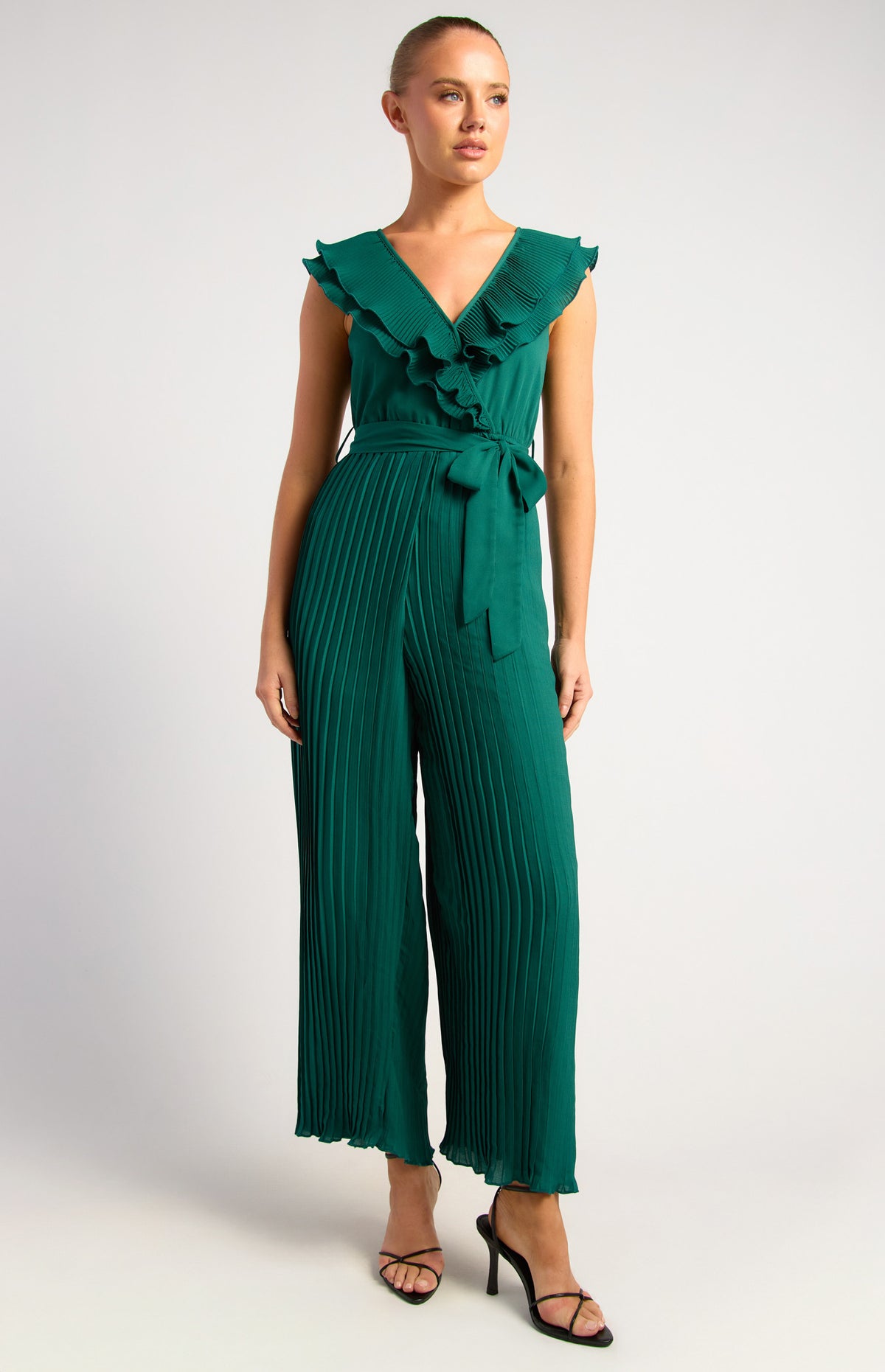 SOGNA COL Pleated Jumpsuit with Double Frill Neckline Feature SJP568B