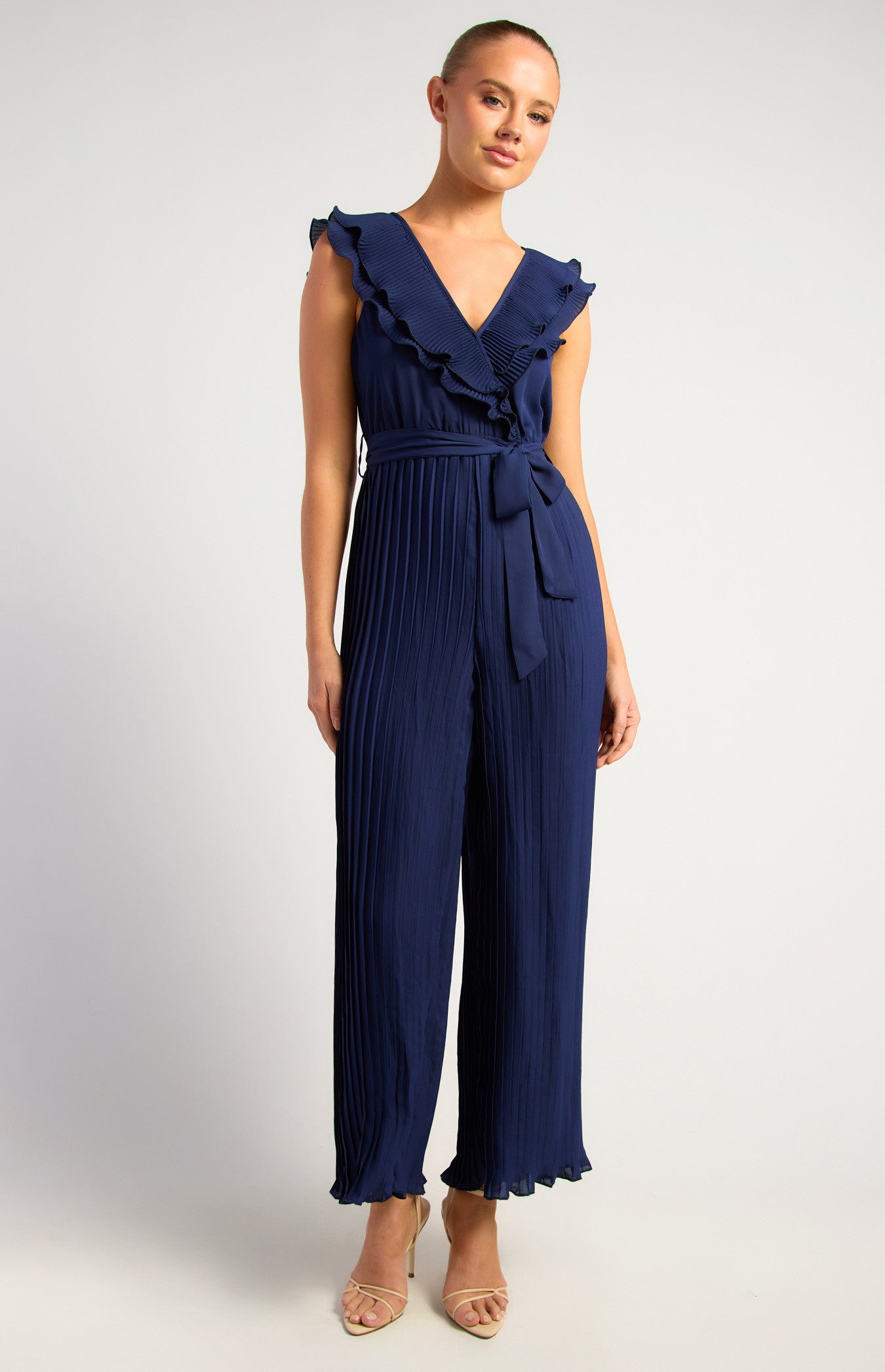 SOGNA COL Pleated Jumpsuit with Double Frill Neckline Feature SJP568B