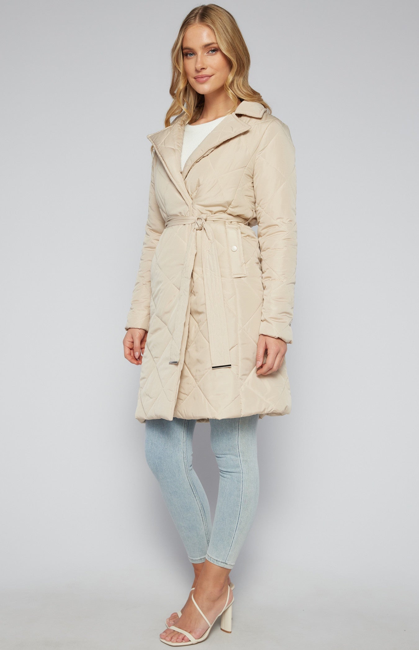 SOGNA COL Longline Quilted Puffer Jacket with Belt SJT387B