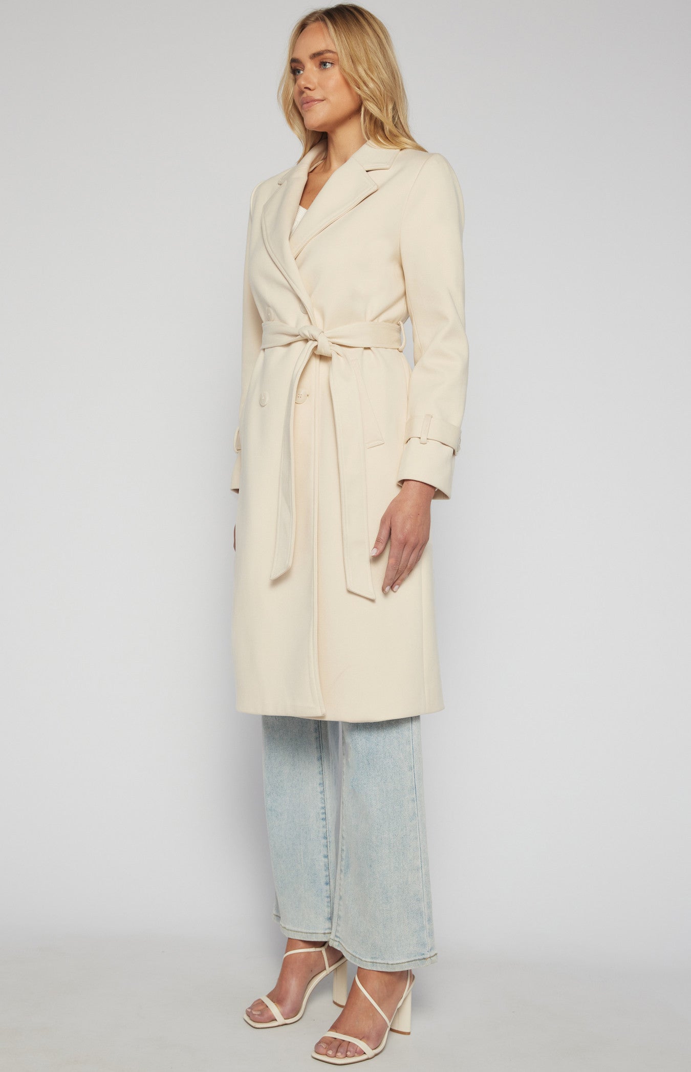 Double Breasted Longline Faux Wool Coat SJT390B