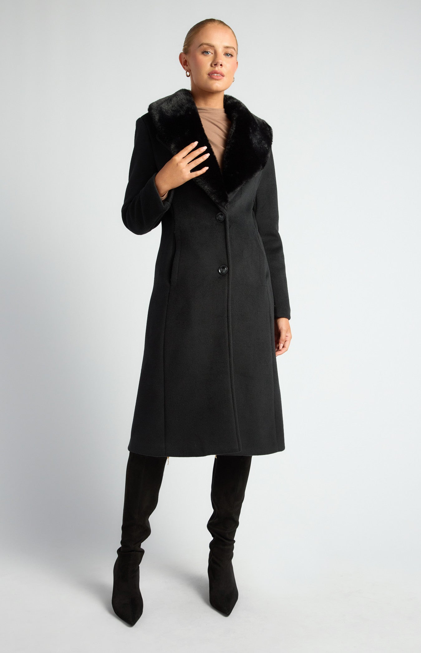 SOGNA COL Detachable Fur Collar Faux Wool Coat SJT405A