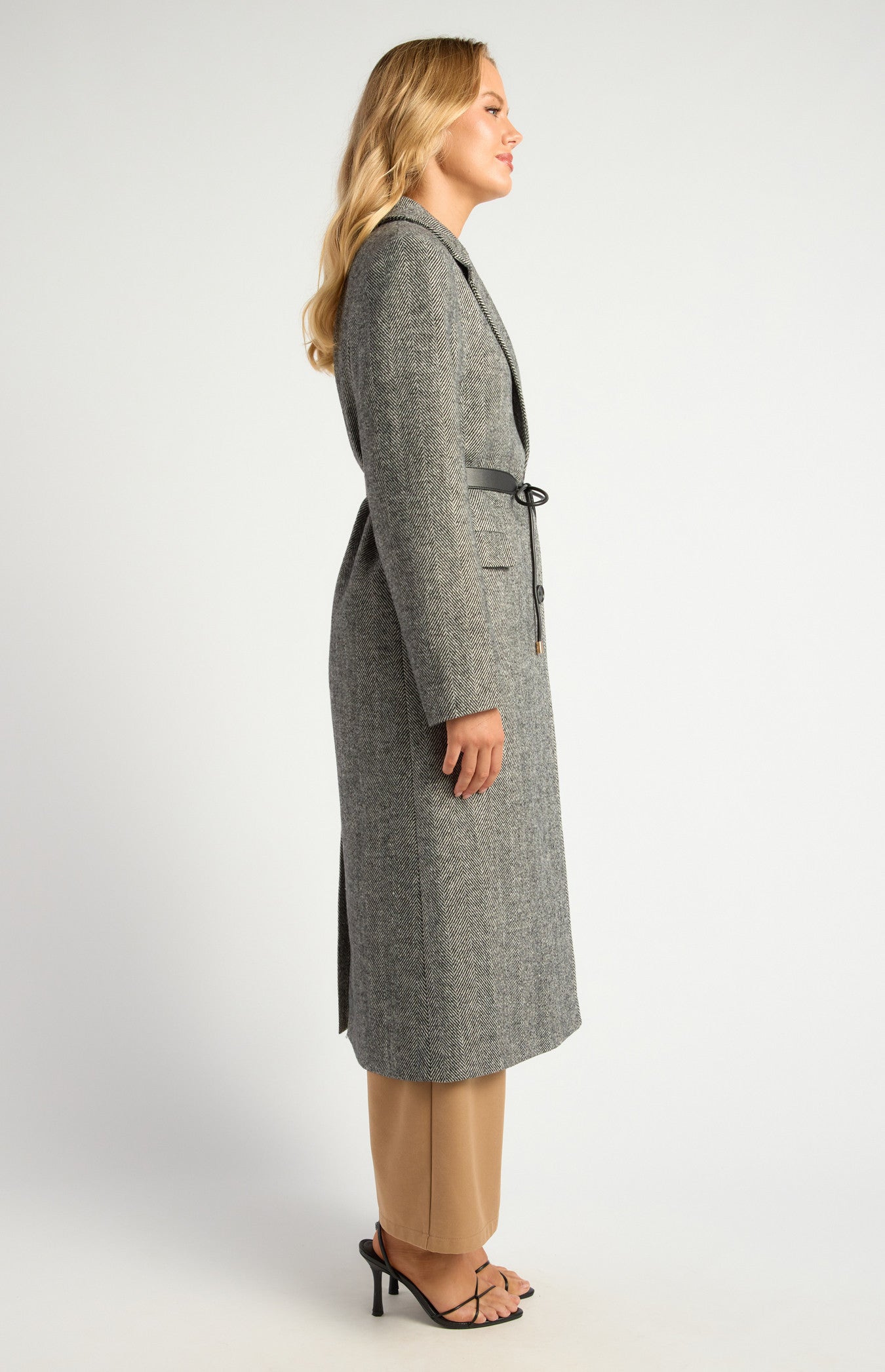 SOGNA COL Faux Wool Single Breasted Herringbone Coat SJT407A