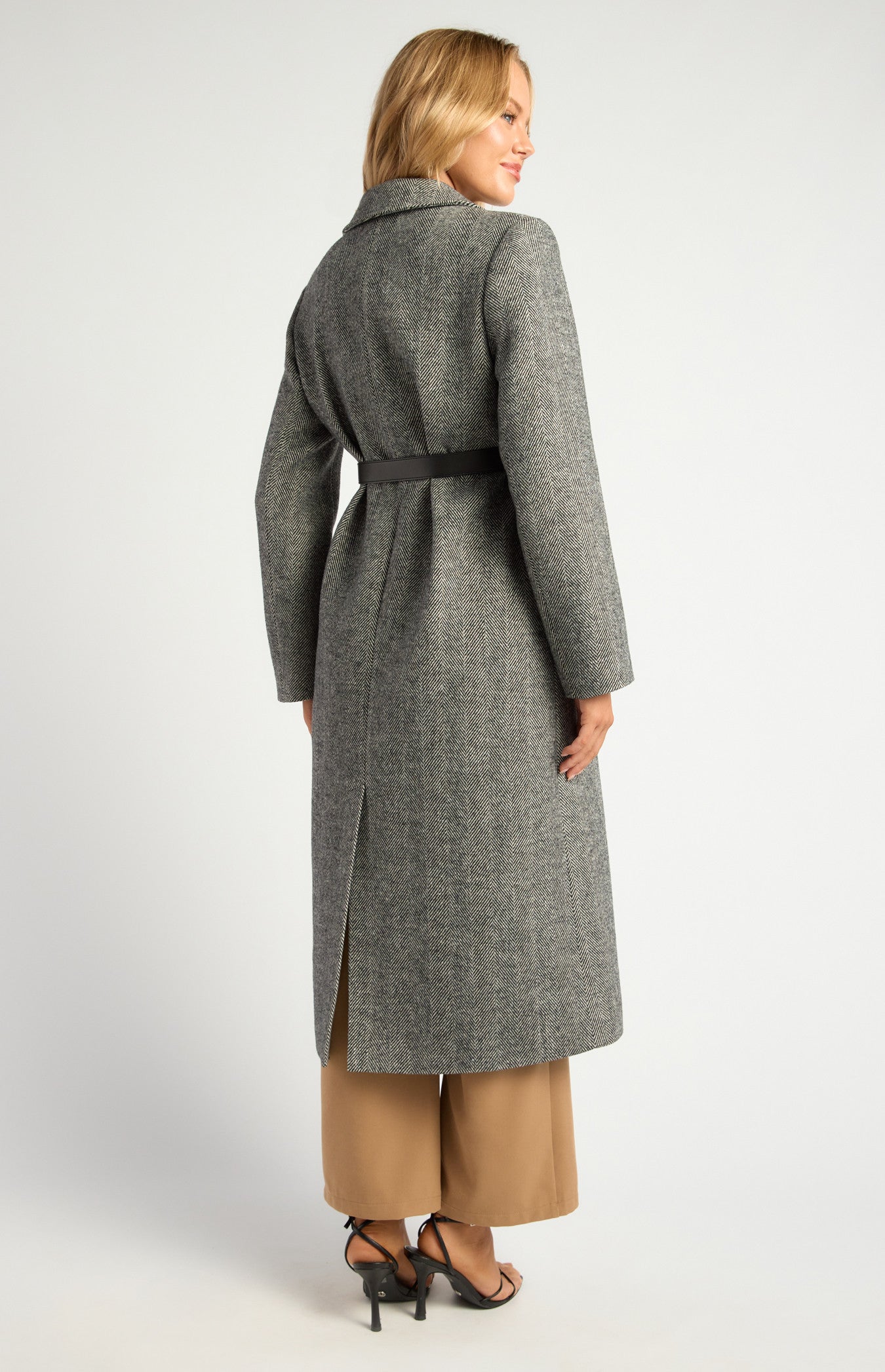 SOGNA COL Faux Wool Single Breasted Herringbone Coat SJT407A