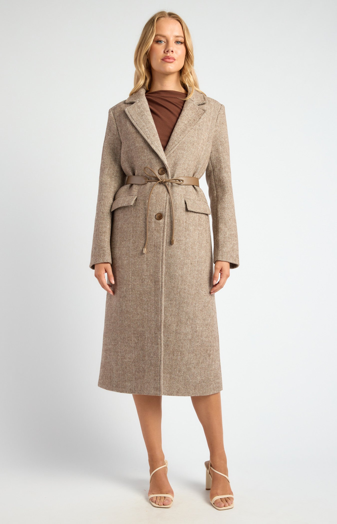 SOGNA COL Faux Wool Single Breasted Herringbone Coat SJT407A