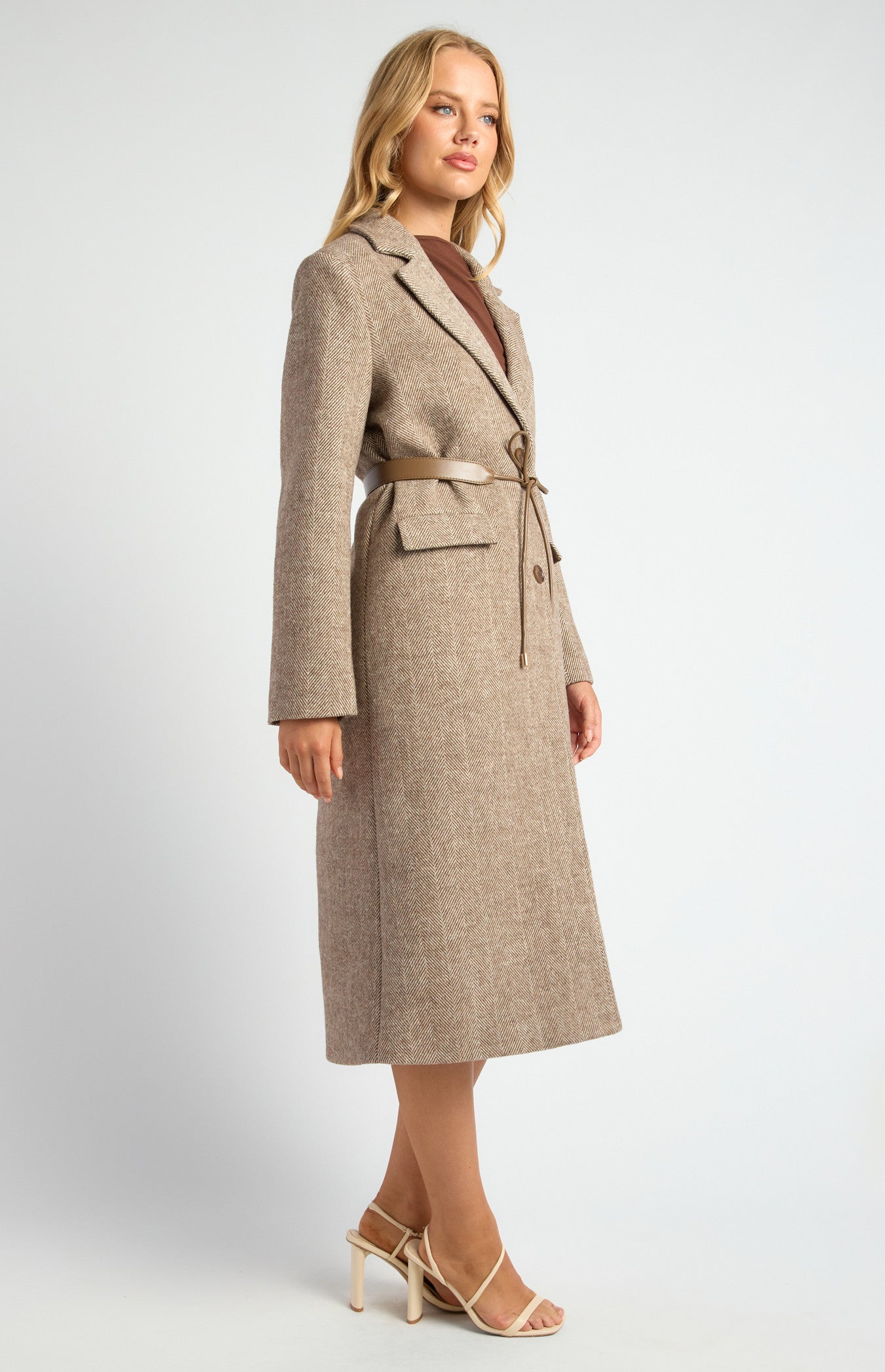 SOGNA COL Faux Wool Single Breasted Herringbone Coat SJT407A