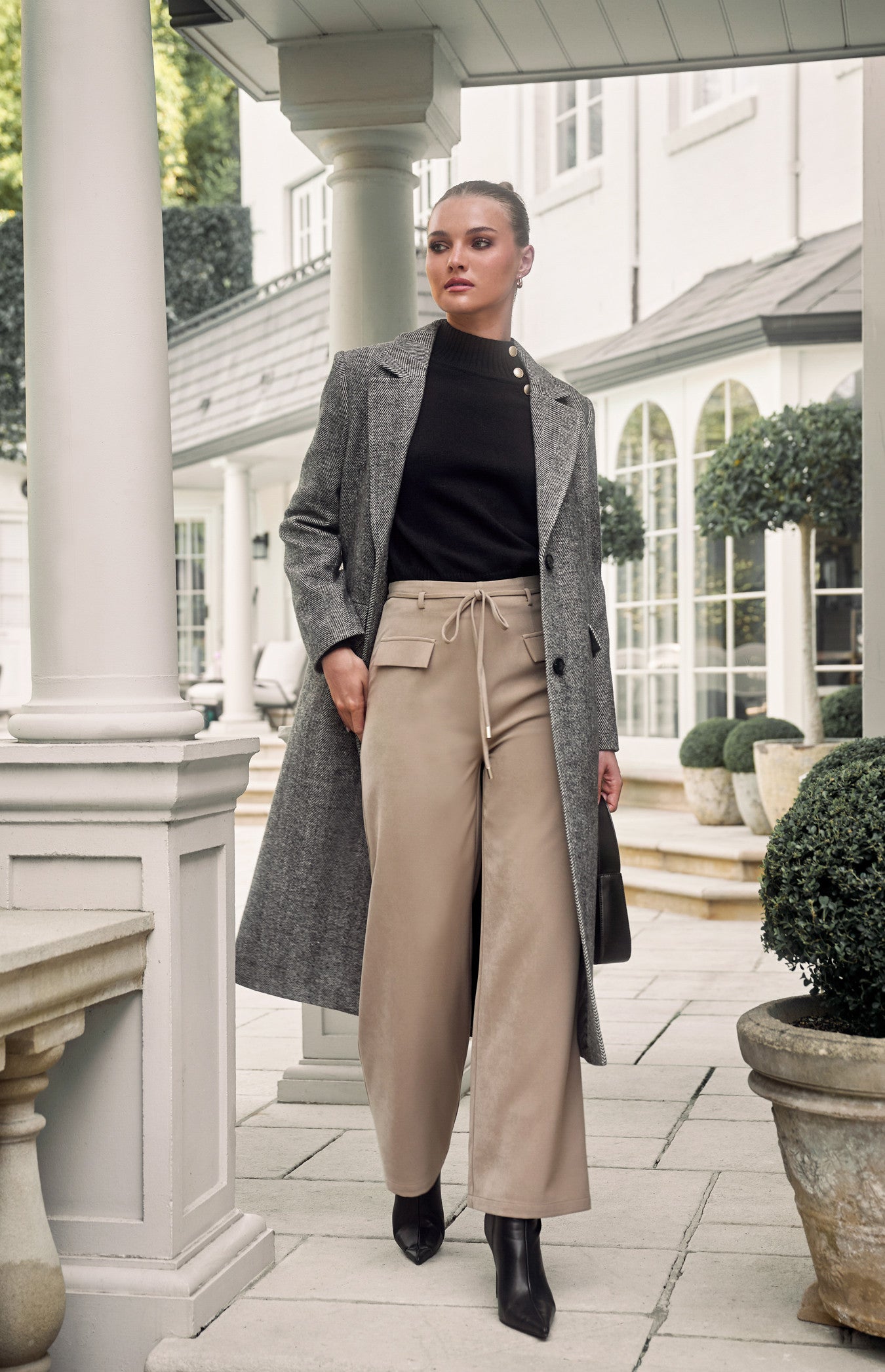 SOGNA COL Faux Wool Single Breasted Herringbone Coat SJT407A