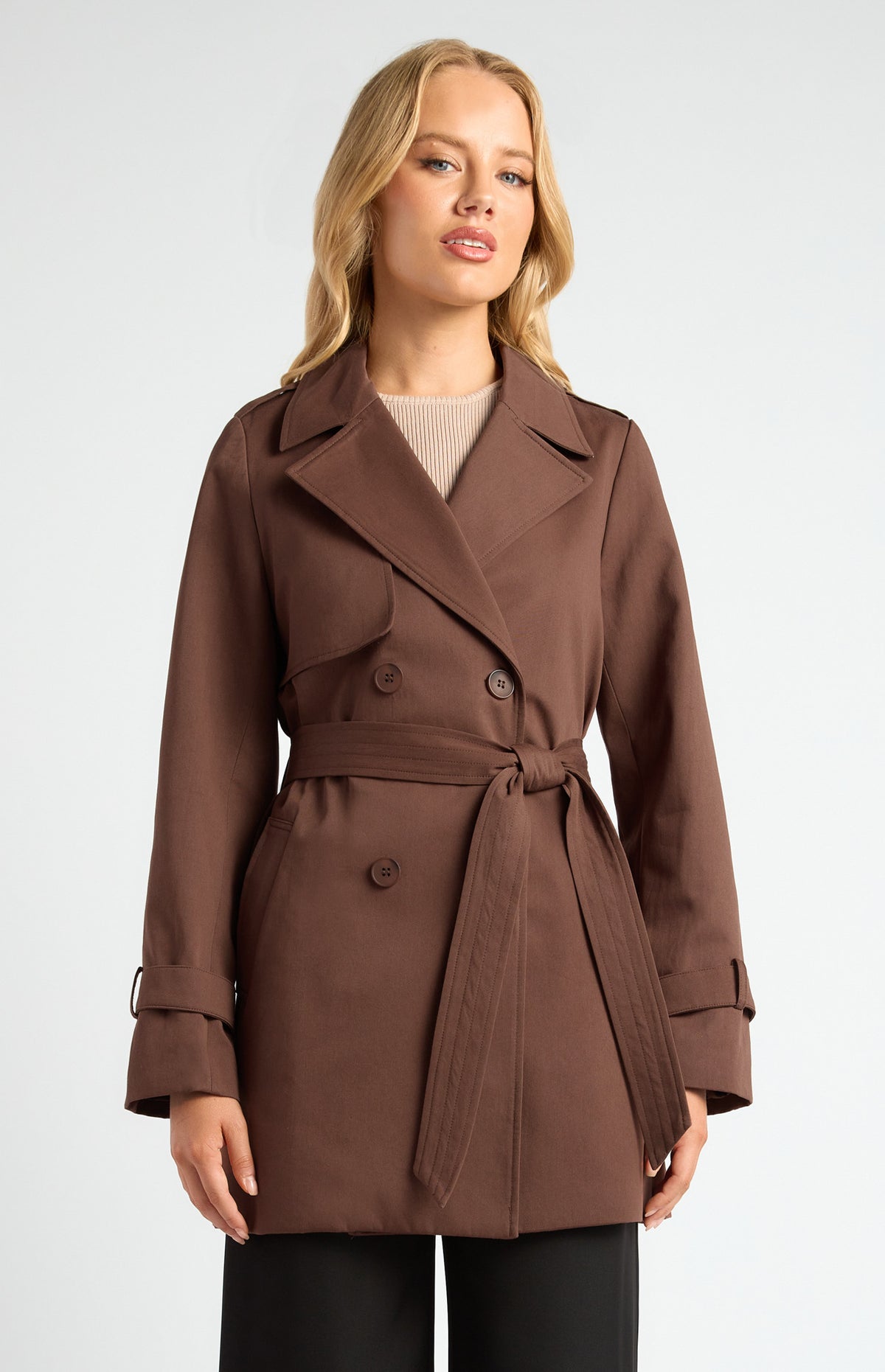 SOGNA COL Double Breasted Cropped Trench Coat SJT410A