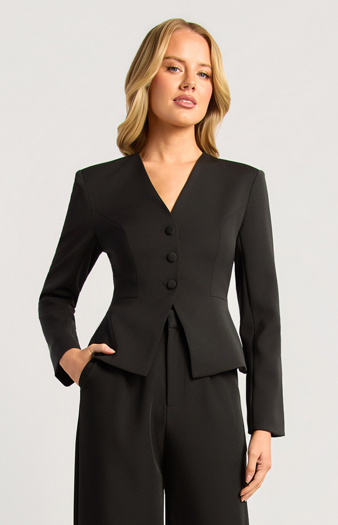 Cinch Waist Blazer With Button (SJT413A)