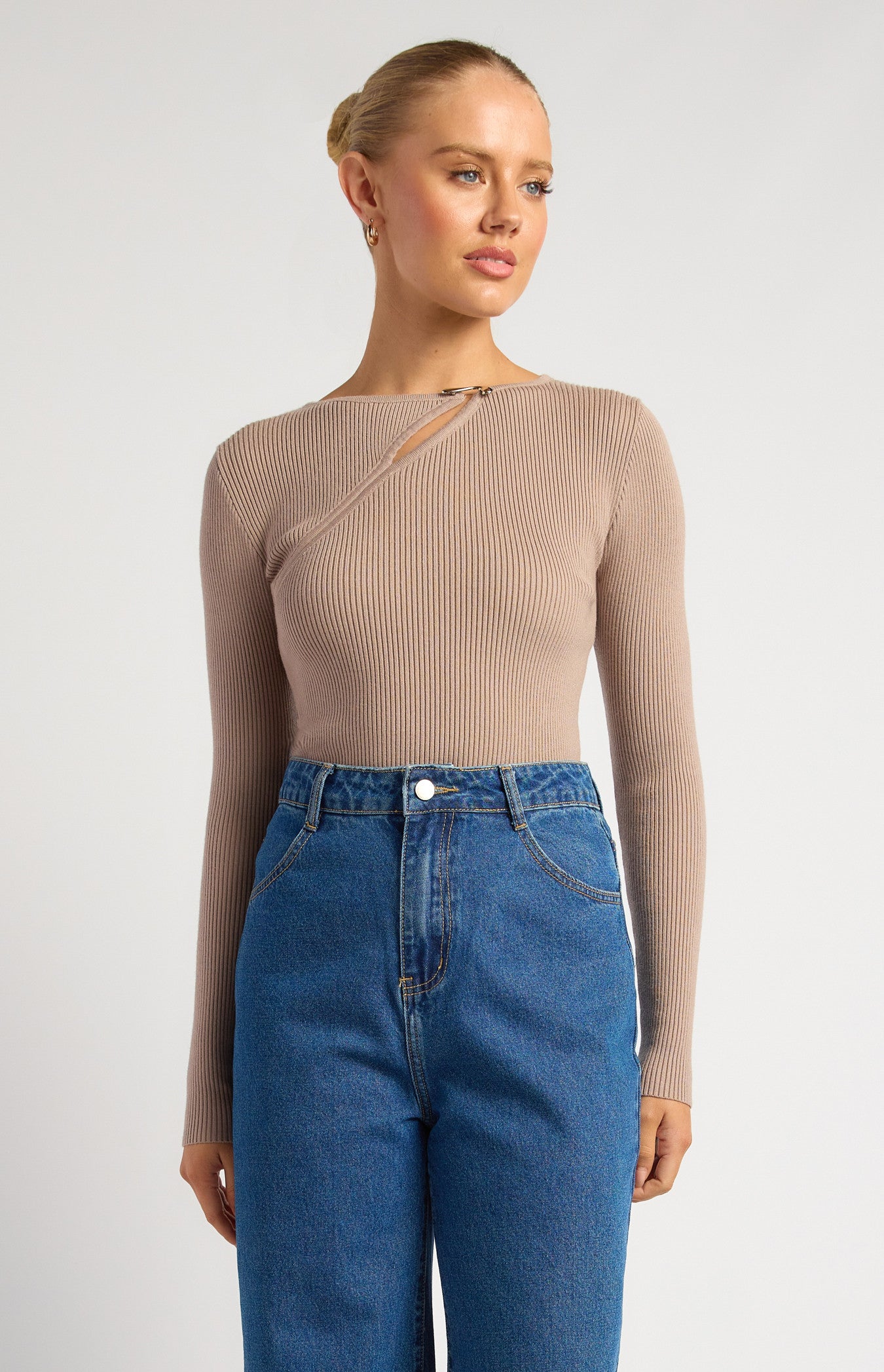 Silver Embellishment Cut Out Detail Knit Top (SKN934)