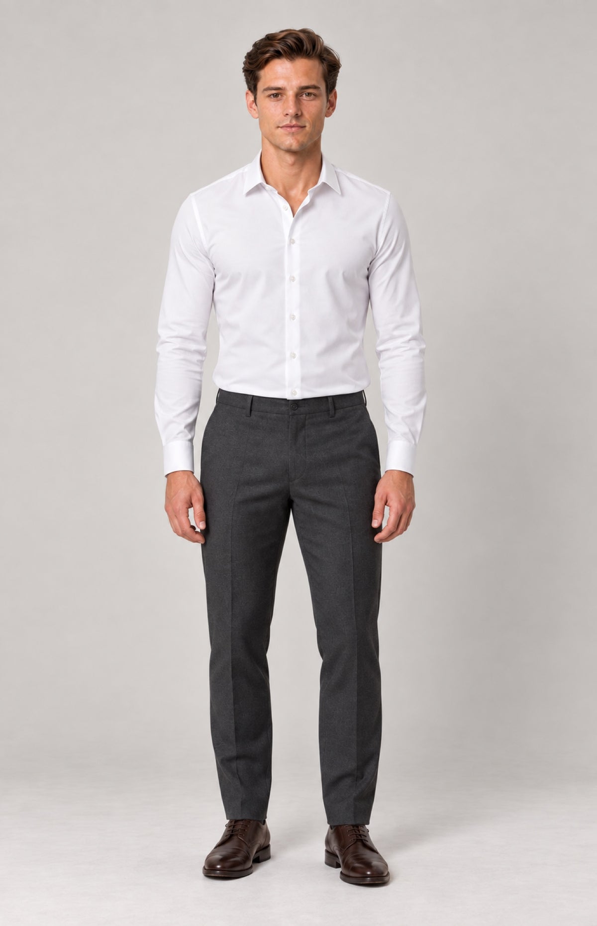 SOGNA 1129 white bamboo stretch slim-fit shirt on M01 model, front view