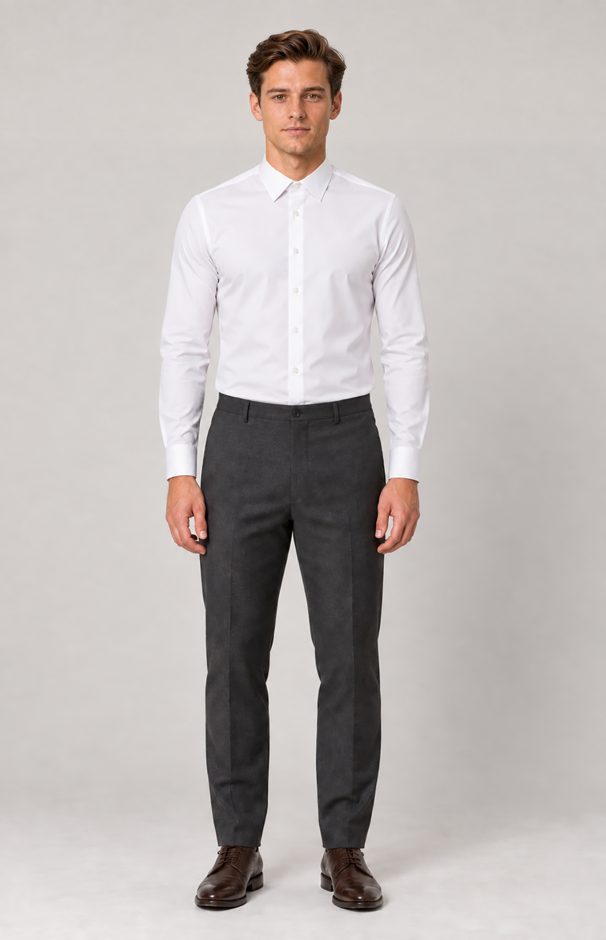 William 1129 white slim-fit long-sleeve shirt – M01 front view
