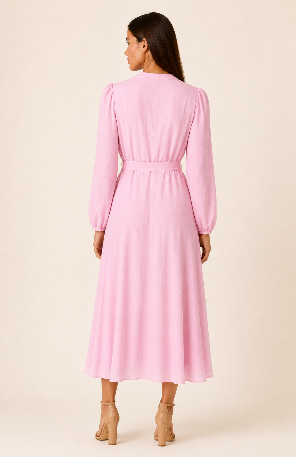 SOGNA 43250922-1 pink belted long-sleeve dress back view
