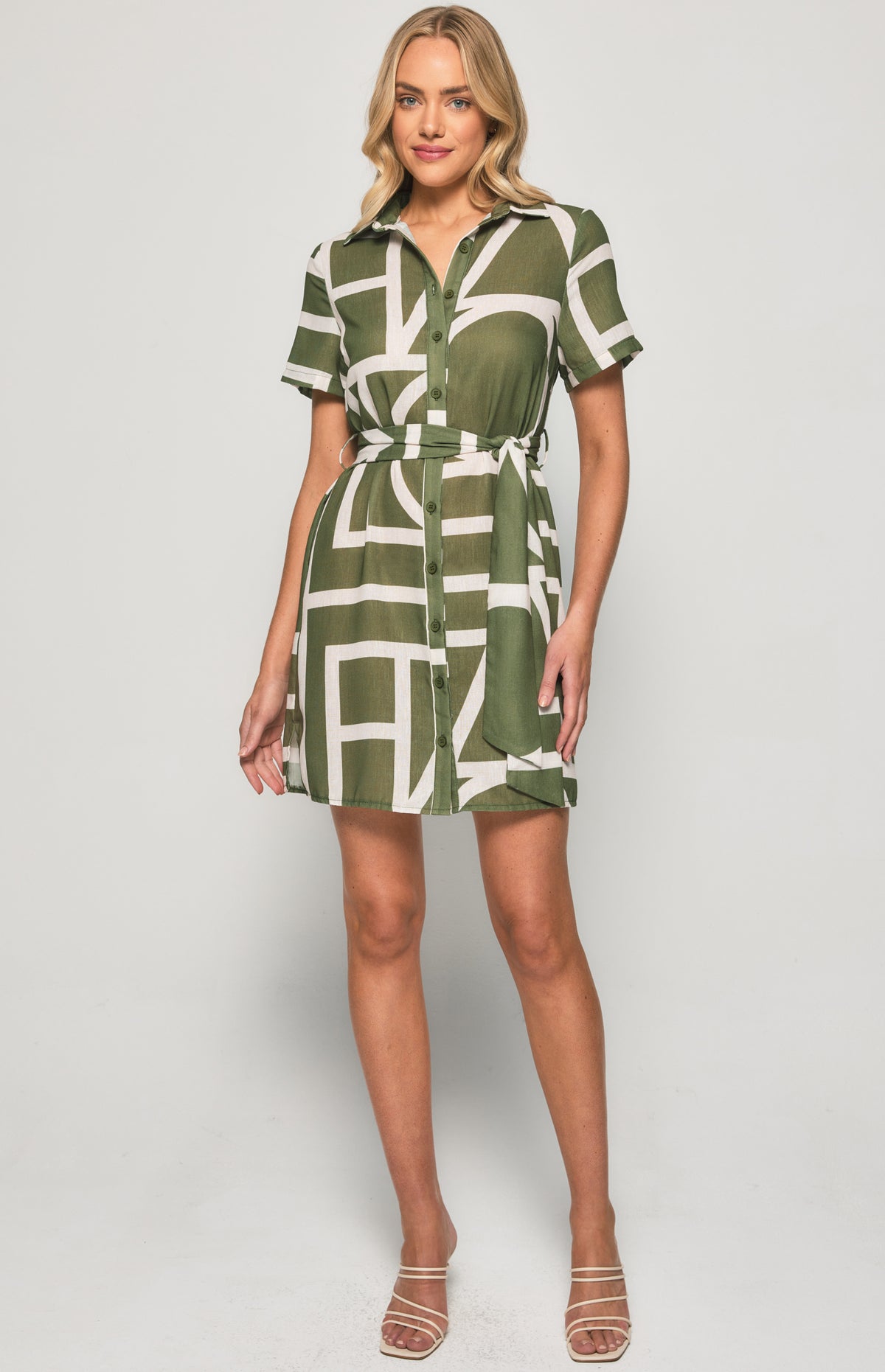 SOGNA Print Shirt Dress SDR1135-2B – olive – product detail or alternate view