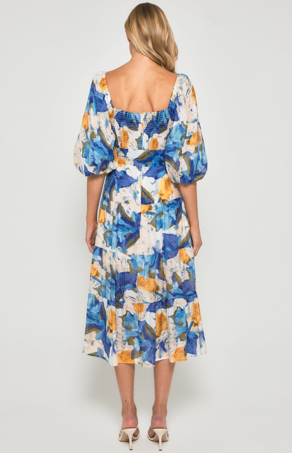 SOGNA Floral Scoop Neck Midi Dress SDR1355B – Blue Yellow – product detail or alternate view