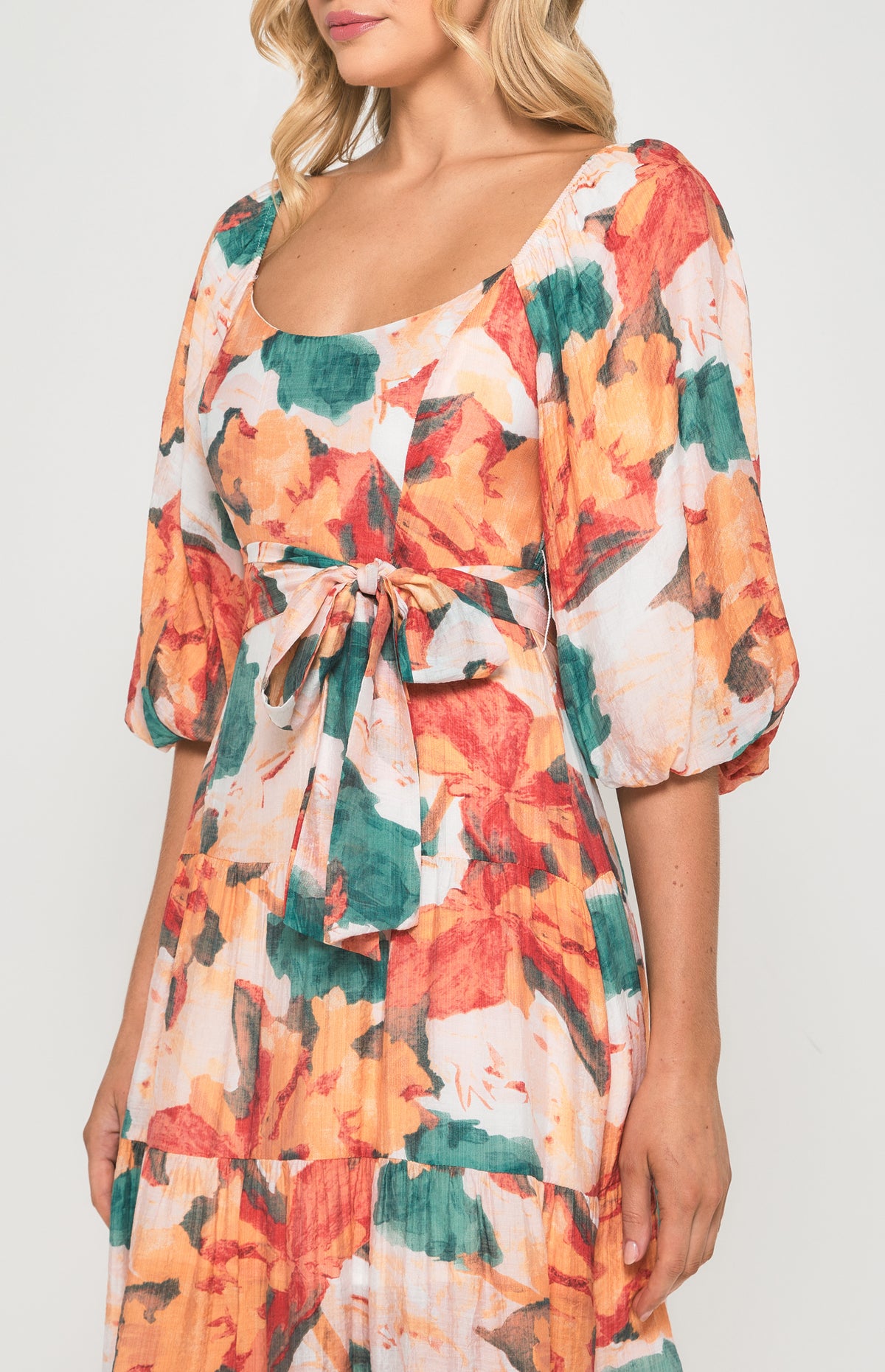 SOGNA Floral Scoop Neck Midi Dress SDR1355B – Red Green – product detail or alternate view